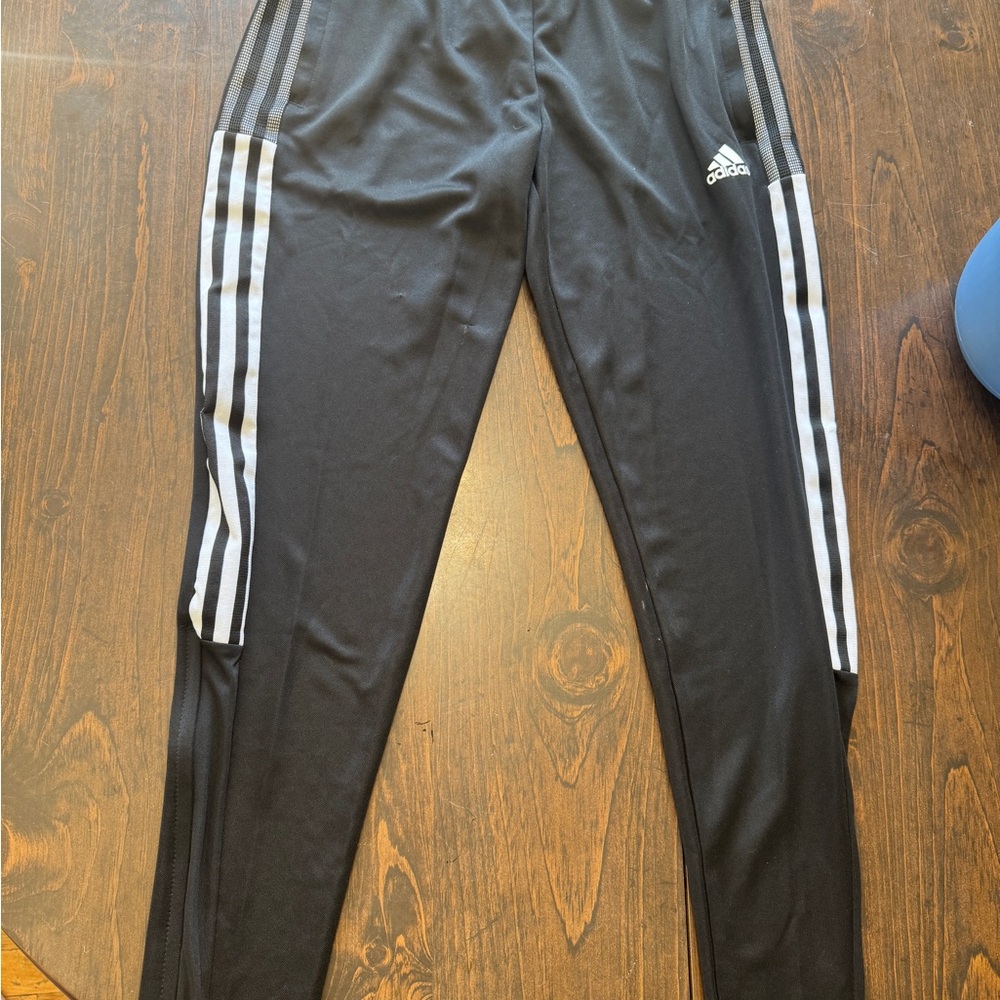 Adidas Black and White Sweatpants with Signature Stripes